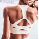 White Strap Push Up Sports Bra: Women's Gym Yoga Athletic Vest Underwear - PUSCAS POWER GYM EQUIPMENT