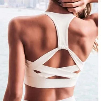 White Strap Push Up Sports Bra: Women's Gym Yoga Athletic Vest Underwear - PUSCAS POWER GYM EQUIPMENT